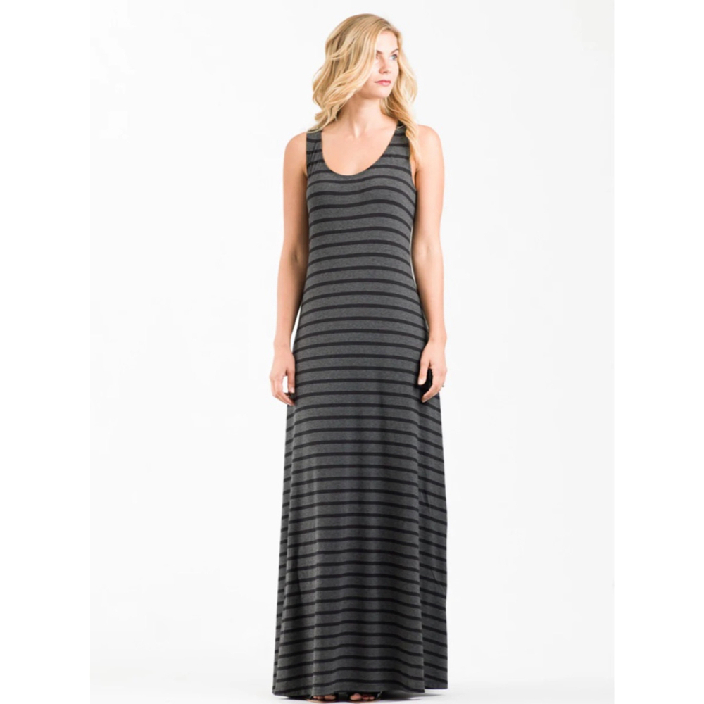 Au Fait Mama Tank Maxi Dress Charcoal Black Stripe Womens XS Maternity Nursing